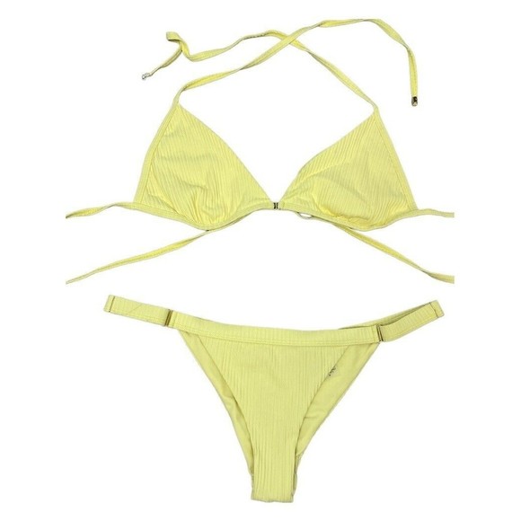 BEACH BUNNY swimwear size Medium yellow strappy bikini scrunch bottoms triangle